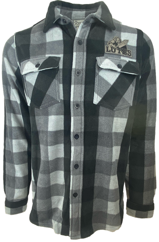 Black and Gray Flannel Button Up with Knight