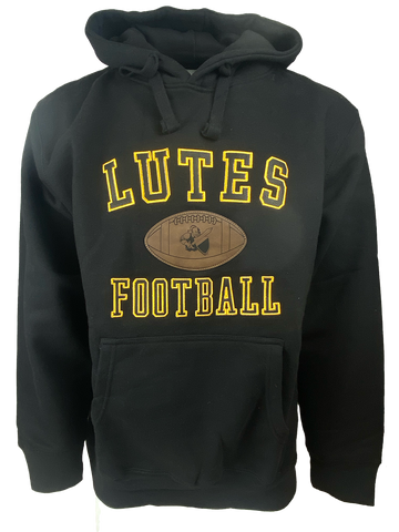 Black LUTES Leather Football Patch Heavy Weight Hoodie