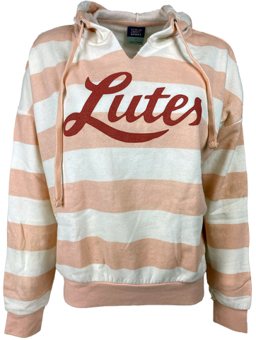 Pink Cursive Lutes Striped hood