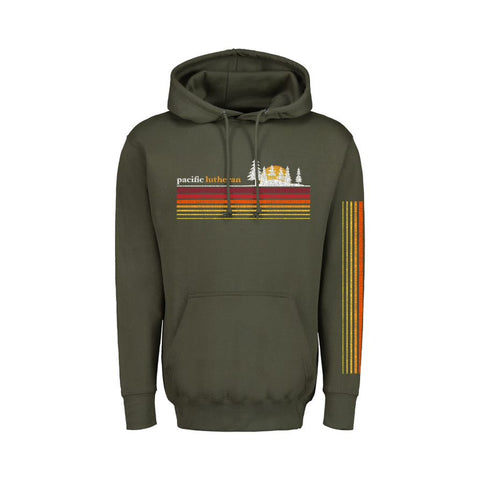 Forest Green Sunset Hoodie with Trees
