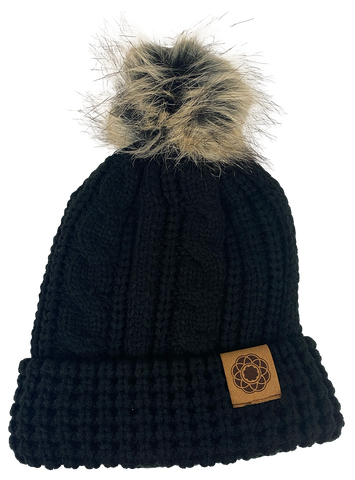 Rose Window Leather Patch Beanie