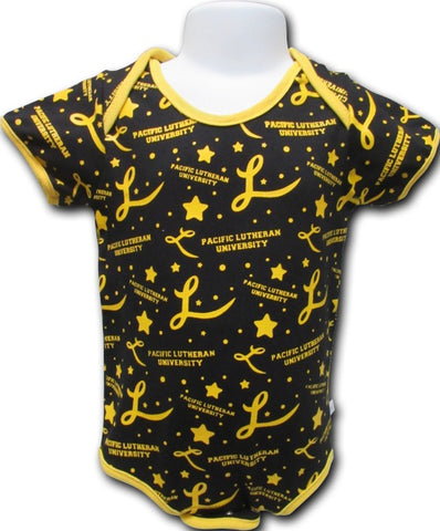 INFANT ONESIE WITH BLACK BODY, STARS AND CURSIVE L'S
