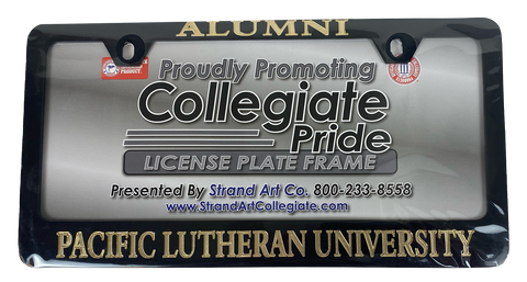 PLU Alumni Engraved Black License Plate Frame with Gold Lettering